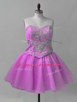 Best Sleeveless Organza Mini Length Lace Up Hoco Dress in Lilac with Beading