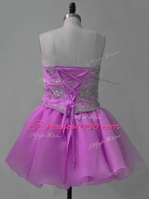 Best Sleeveless Organza Mini Length Lace Up Hoco Dress in Lilac with Beading