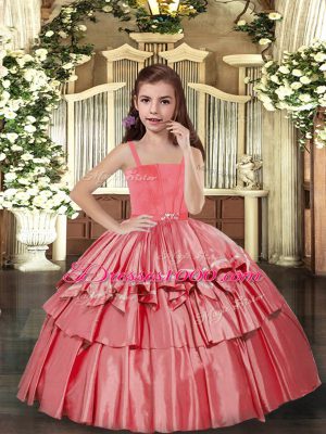 New Arrival Coral Red Sleeveless Taffeta Lace Up Custom Made Pageant Dress for Party and Sweet 16 and Wedding Party