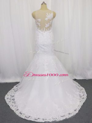 White Mermaid Lace Bridal Gown Side Zipper Tulle Sleeveless