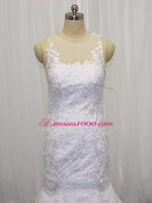 White Mermaid Lace Bridal Gown Side Zipper Tulle Sleeveless