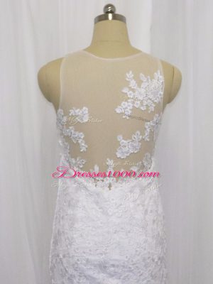 White Mermaid Lace Bridal Gown Side Zipper Tulle Sleeveless