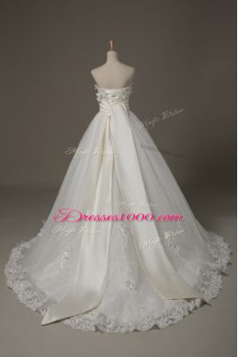 Sexy Ball Gowns Sleeveless White Bridal Gown Brush Train Lace Up