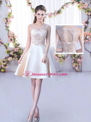 Dazzling Mini Length Champagne Quinceanera Court Dresses Satin Sleeveless Lace and Belt