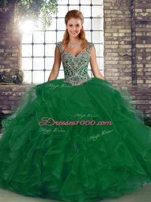 Straps Sleeveless Tulle Sweet 16 Dresses Beading and Ruffles Lace Up