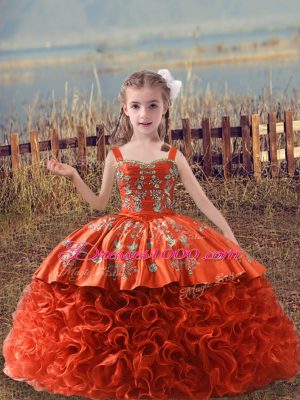 Orange Red Party Dress Straps Sleeveless Sweep Train Lace Up