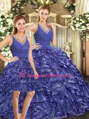 Hot Sale Ruffles Vestidos de Quinceanera Lavender Backless Sleeveless Floor Length Brush Train