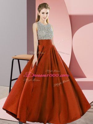 Great Beading Pageant Dress Rust Red Backless Sleeveless Floor Length