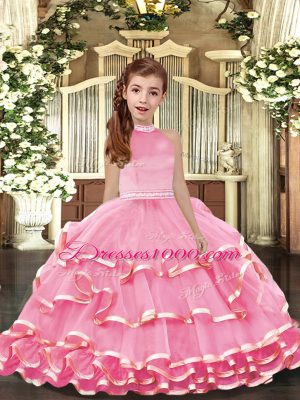 Organza Sleeveless Floor Length Little Girl Pageant Gowns and Beading and Ruffled Layers