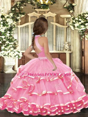 Organza Sleeveless Floor Length Little Girl Pageant Gowns and Beading and Ruffled Layers