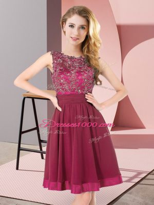 Beauteous Purple Chiffon Backless Scoop Sleeveless Mini Length Wedding Party Dress Beading and Appliques