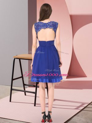 Beauteous Purple Chiffon Backless Scoop Sleeveless Mini Length Wedding Party Dress Beading and Appliques