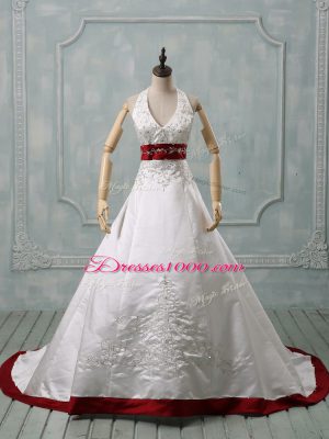 Lace Up Bridal Gown White for Wedding Party with Beading and Embroidery Brush Train