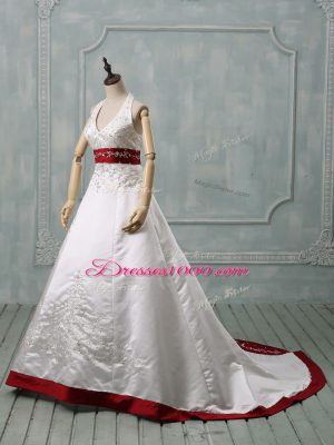 Lace Up Bridal Gown White for Wedding Party with Beading and Embroidery Brush Train