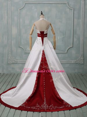 Lace Up Bridal Gown White for Wedding Party with Beading and Embroidery Brush Train