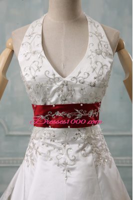 Lace Up Bridal Gown White for Wedding Party with Beading and Embroidery Brush Train