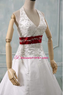 Lace Up Bridal Gown White for Wedding Party with Beading and Embroidery Brush Train