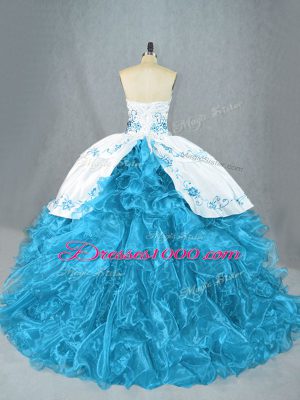 Exceptional Baby Blue Ball Gowns Sweetheart Sleeveless Organza Lace Up Beading and Ruffles Vestidos de Quinceanera