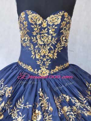 Navy Blue Sweetheart Neckline Embroidery and Ruffled Layers 15th Birthday Dress Sleeveless Lace Up