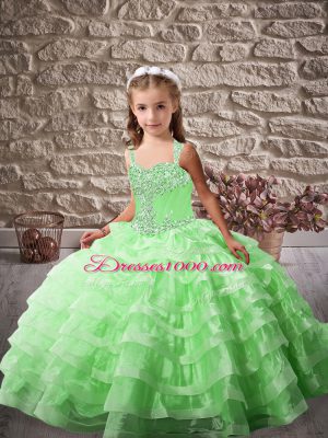 Brush Train Ball Gowns Kids Formal Wear Straps Organza Sleeveless Lace Up