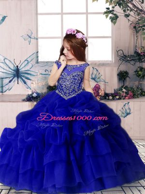 New Style Floor Length Royal Blue Juniors Party Dress Scoop Sleeveless Zipper