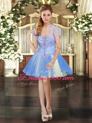 Floor Length Lace Up 15th Birthday Dress Blue for Military Ball and Sweet 16 and Quinceanera with Beading and Ruffles