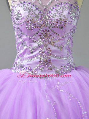 Simple Lavender Ball Gowns Beading Ball Gown Prom Dress Lace Up Tulle Sleeveless Floor Length