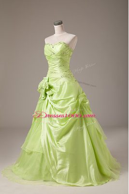 Yellow Green Sleeveless Organza Lace Up Quince Ball Gowns for Sweet 16 and Quinceanera