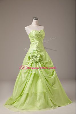 Yellow Green Sleeveless Organza Lace Up Quince Ball Gowns for Sweet 16 and Quinceanera