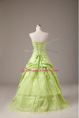 Yellow Green Sleeveless Organza Lace Up Quince Ball Gowns for Sweet 16 and Quinceanera