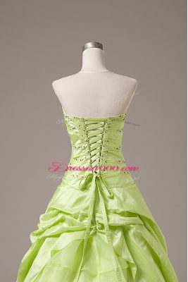 Yellow Green Sleeveless Organza Lace Up Quince Ball Gowns for Sweet 16 and Quinceanera