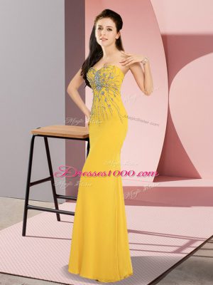 Gold Column/Sheath Beading Prom Evening Gown Zipper Chiffon Sleeveless Floor Length