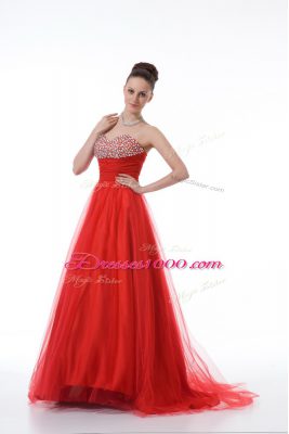 Discount Red Sweetheart Neckline Beading Glitz Pageant Dress Sleeveless Zipper