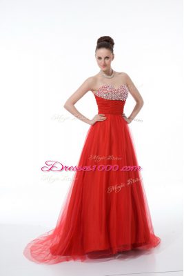 Discount Red Sweetheart Neckline Beading Glitz Pageant Dress Sleeveless Zipper