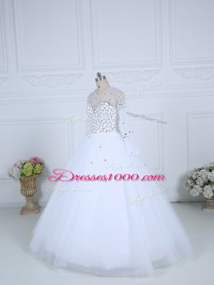 Luxury Beading Bridal Gown White Lace Up Long Sleeves Floor Length