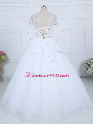 Luxury Beading Bridal Gown White Lace Up Long Sleeves Floor Length