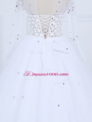 Luxury Beading Bridal Gown White Lace Up Long Sleeves Floor Length