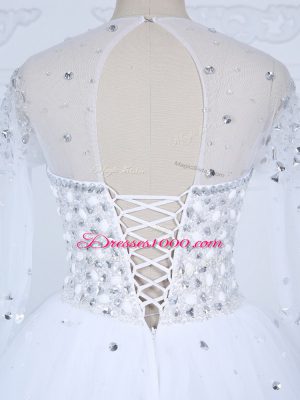 Luxury Beading Bridal Gown White Lace Up Long Sleeves Floor Length