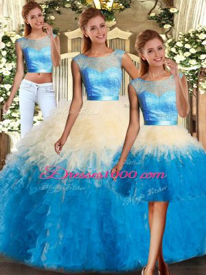 Excellent Floor Length Backless Sweet 16 Dress Multi-color for Military Ball and Sweet 16 and Quinceanera with Lace and Ruffles
