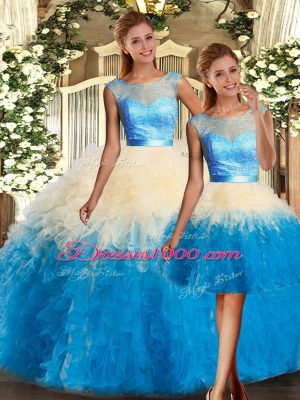 Excellent Floor Length Backless Sweet 16 Dress Multi-color for Military Ball and Sweet 16 and Quinceanera with Lace and Ruffles