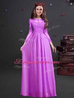 Edgy Scoop Long Sleeves Chiffon Bridesmaid Dresses Appliques Lace Up