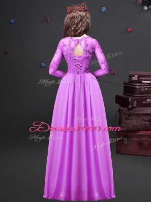 Edgy Scoop Long Sleeves Chiffon Bridesmaid Dresses Appliques Lace Up