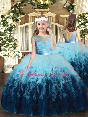 Multi-color Ball Gowns Ruffles Party Dresses Backless Tulle Sleeveless Floor Length