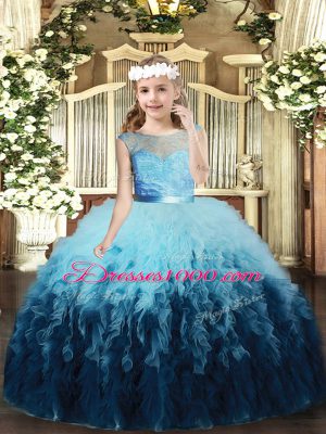 Multi-color Ball Gowns Ruffles Party Dresses Backless Tulle Sleeveless Floor Length