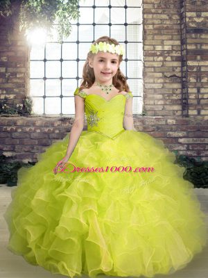 Hot Selling Yellow Green Ball Gowns Straps Sleeveless Organza Floor Length Lace Up Beading and Ruffles Little Girls Pageant Dress Wholesale