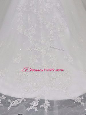 White Wedding Dresses Off The Shoulder Sleeveless Court Train Lace Up
