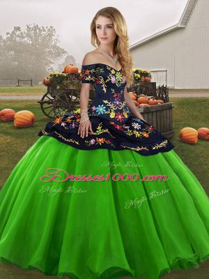 Beautiful Green Ball Gowns Embroidery Quince Ball Gowns Lace Up Tulle Sleeveless Floor Length