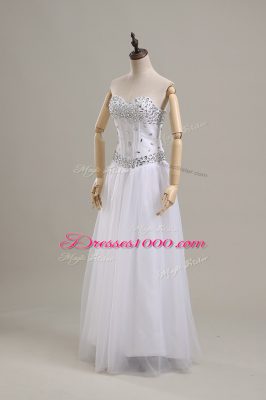 Graceful White Empire Beading Wedding Dresses Lace Up Tulle Sleeveless Floor Length