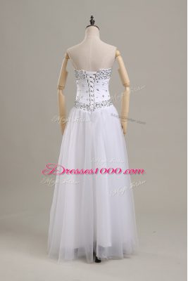 Graceful White Empire Beading Wedding Dresses Lace Up Tulle Sleeveless Floor Length