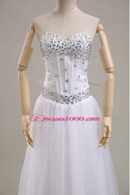 Graceful White Empire Beading Wedding Dresses Lace Up Tulle Sleeveless Floor Length